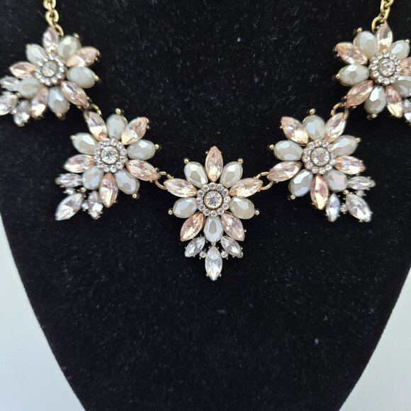 Vintage Crystal Rose White Statement Necklace Set Glam Wedding‎ Prom Drag Queen - Picture 5 of 6